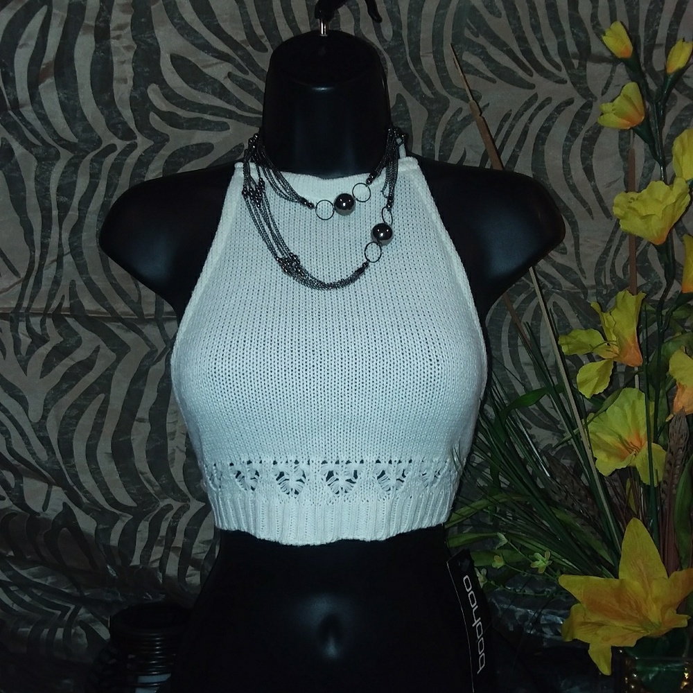 NWT Amazing Ivory Crochet Open Back Halter Top